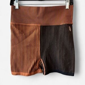 Free People Orange + black striped high-waisted biker shorts Sz M gorpcore